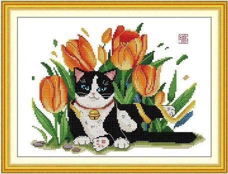 Набір для вишивання за нанесеною на канву схемою "Cat 5". AIDA 14CT printed, 35*27 см