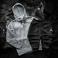 Спортивный костюм мужской Jordan зимний на флисе серый-черный | Худи Штаны теплый с начесом зима Джордан