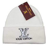 Шапка белая вязаная женская мужская Louis Vuitton Шапка зимняя Луи Витон унисекс Люкс качество