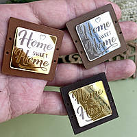 Шкіряна бірка з дзеркальним акрилом, 4х4 см, HOME SWEET HOME