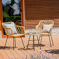 Кавовий столик з кріслами на балкон| набір садових меблів з техноротангу Desire бежевий