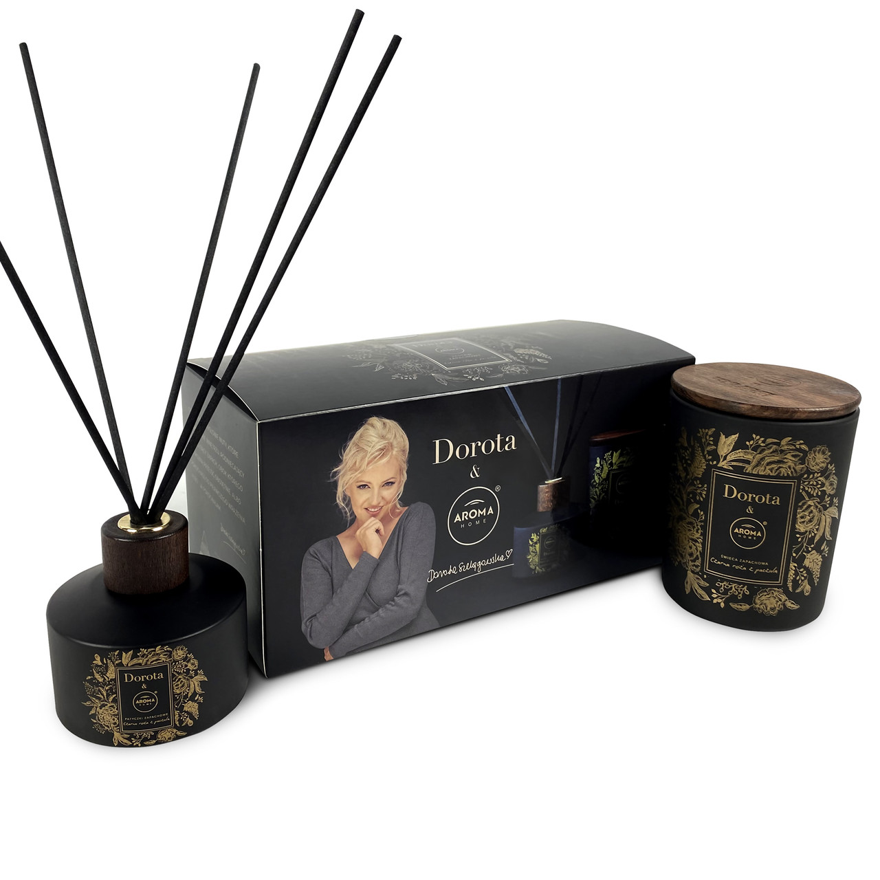 Набір з ароматичної свічки та аромапалочок Aroma Home XMASS BOX "Чорна троянда з пачулі" 150г + 100мл (100155)