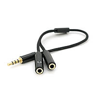 Розгалужувач аудіо для навушників і мікрофона, Jack 3.5 (тато) 4 pin =>2*Jack 3.5(мама) 3 pin, круглий в