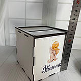 Іменна колілка скарбничка копілка з кольоровим принтом (будь-який малюнок/ім'я) розмір куб 12,5 см, фото 4