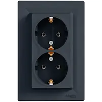 Schneider Electric EPH9900171 Asfora Розетка двойная 220В антрацит, пластик, с заземлением, Schuko, без