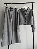 Детский брючный костюм Елка теплый пиджак и брюки для девочки подростка серый
