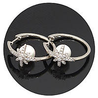 Сережки XР. Родій. Камені: перли та білий циркон. Довжина: 26 мм. Ширина: 14 мм.