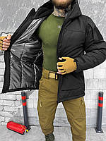 Куртка зимняя мужская черная теплая с капюшоном, липучка под шеврон