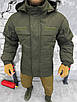 Куртка зимова чоловіча тепла з капюшоном хакі липучка під шеврон, фото 3