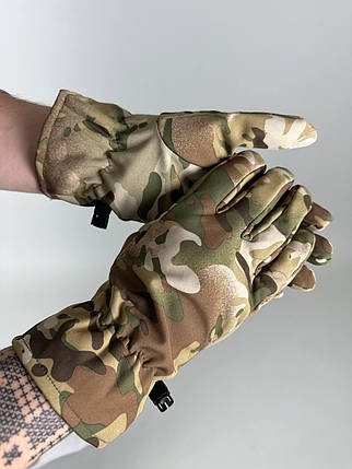 Тактичні зимові рукавички Soft Shell Мультикам утеплені багатоцільові, рукавички для полювання та риболовлі, фото 2