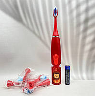 Електрична зубна щітка звукова дитяча на батарейці, 6 насадок Wi X6. Лев