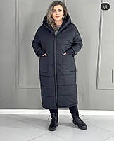 Куртка - пальто зимове злегене тепле з капюшоном жіноче Великого розміру Чорний