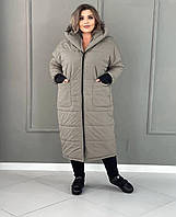 Куртка - пальто зимове злегене тепле з капюшоном жіноче Великого розміру  Олива