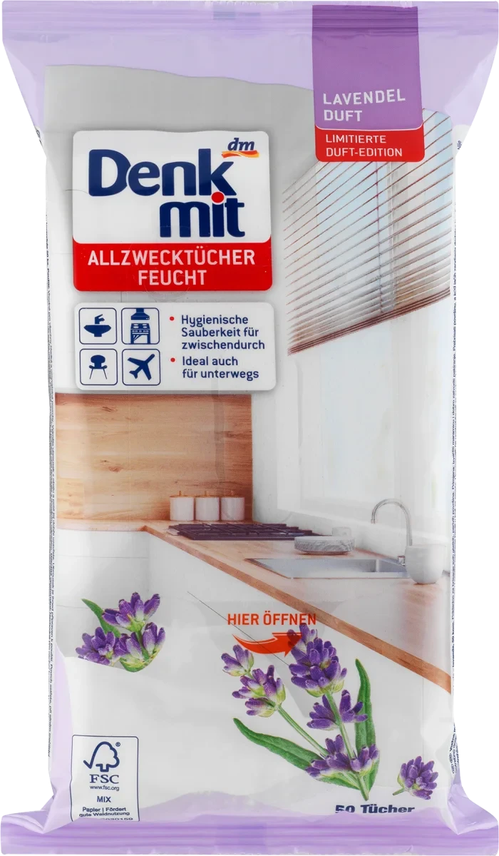 Вологі серветки для прибирання Denkmit (Лаванда) 50 шт