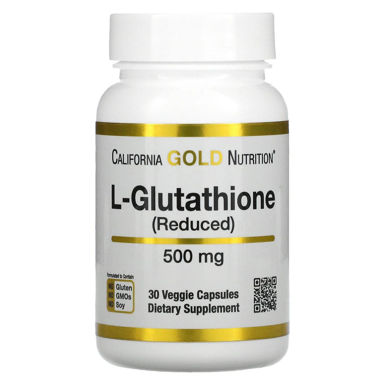 L-Glutathione Reduced 500 mg California Gold Nutrition, 30 капсул