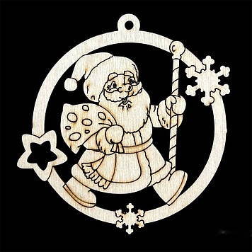 Дерев'яна новорічна іграшки з фанери, Дід Мороз, 9*9 см