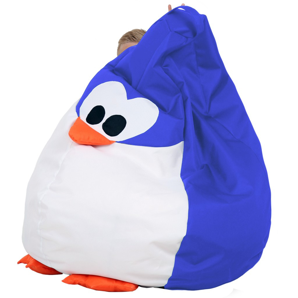 Кресло мешок груша 60*90 см синие в виде пингвина, бескаркасное кресло для детей и взрослых ткань оксфорд - фото 1 - id-p2012655419