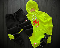 Спортивний костюм чоловічий зимовий marvel теплий на флісі салатовий кофта штани марвел зима з начосом