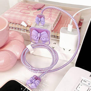 Чохол для блока ЗП iPhone iPad 18/20W + захист кабелю Бантик Purple (5 в 1), фото 3