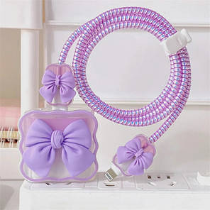Чохол для блока ЗП iPhone iPad 18/20W + захист кабелю Бантик Purple (5 в 1), фото 4