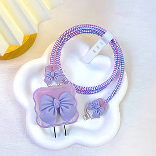 Чохол для блока ЗП iPhone iPad 18/20W + захист кабелю Бантик Purple (5 в 1), фото 1