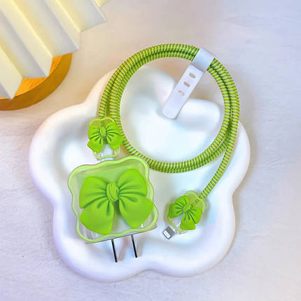 Чохол для блока живлення ЗП iPhone iPad 18/20W + захист кабелю Бантик Green (5 в 1), фото 1