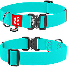 Нашийник Waudog 46-70см 40 мм з адресником ментоловий (світится у темряві) водовідштовхувальний пряжка метал