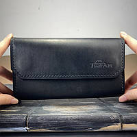Клатч чоловічий з натуральної шкіри ручної роботи TsarArt в чорному кольорі на ручному шві