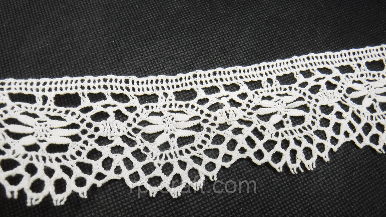 Бавовняне мірне мереживо ручної роботи. 55 мм, молочно-біле, фото 1