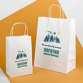 Пакети Новорічні з друком 260*150*350 Крафт пакети з логотипом для подарунків на Новий рік