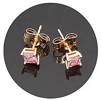 Сережки-гвоздики XР M&L. Позолота 18К. Камені: рожевий циркон. Діаметр: 5 мм 12 пар