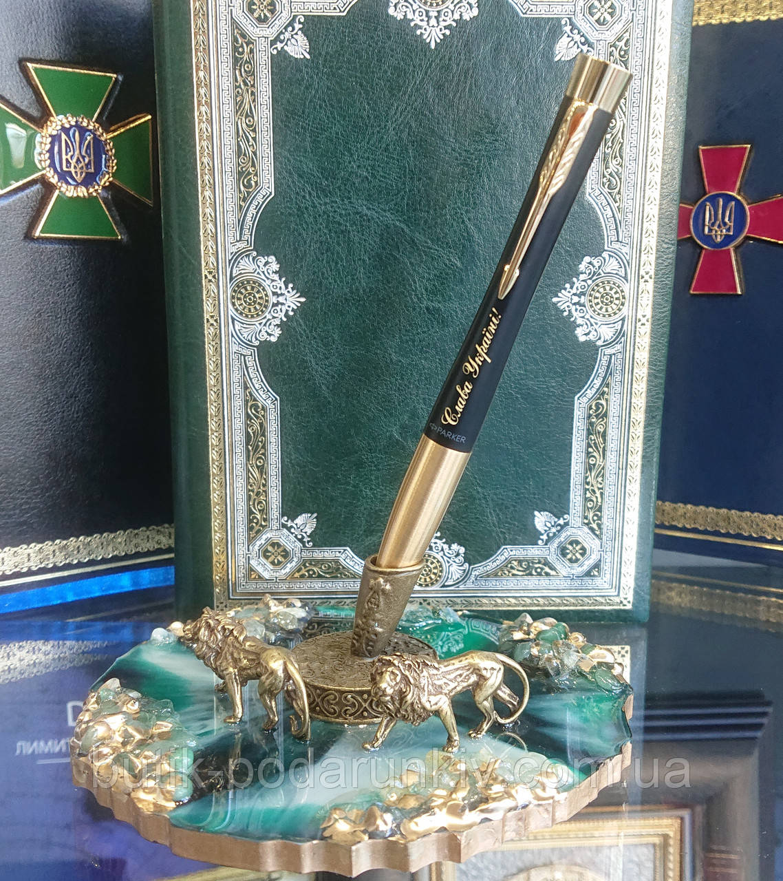 Настольная подставка для ручки "Львы-Величие ,мудрость, отвага" (бронза,малахит,горный хрусталь) - фото 5 - id-p1496315728