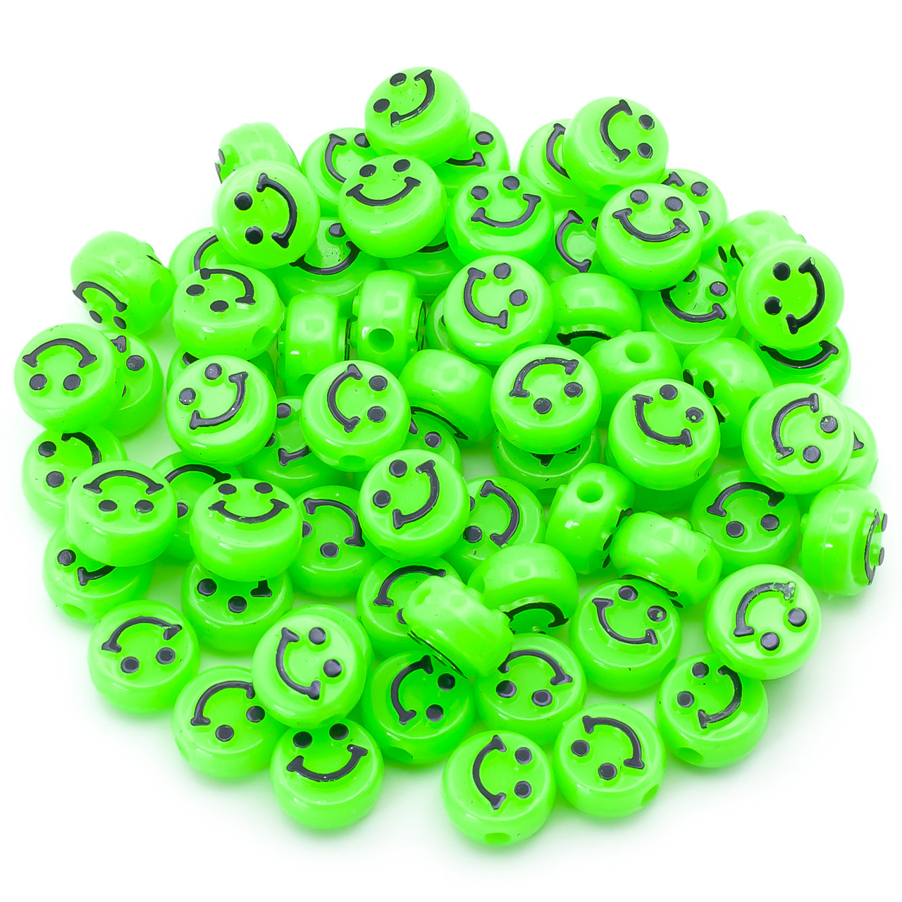 Пластикові намистини смайлик 10х6 мм 25 г (+-80 шт.) Салатовий, фото 1