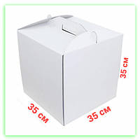 Біла картонна коробка для торта пряника будиночка 350х350х350 мм самозбірна з плоскою ручкою (korob1)