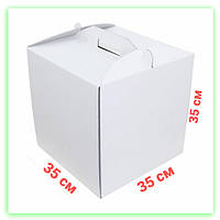 Белые картонные коробки с ручкой для тортов пряничный домик 35х35х35 см (korob3)