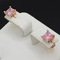 Сережки-гвоздики XР M&L. Позолота 18К. Камені: рожевий циркон. Діаметр: 6 мм 12 пар