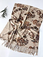 Кашемировый шарф палантин Глория розы 180*70 см бежевый/кофе
