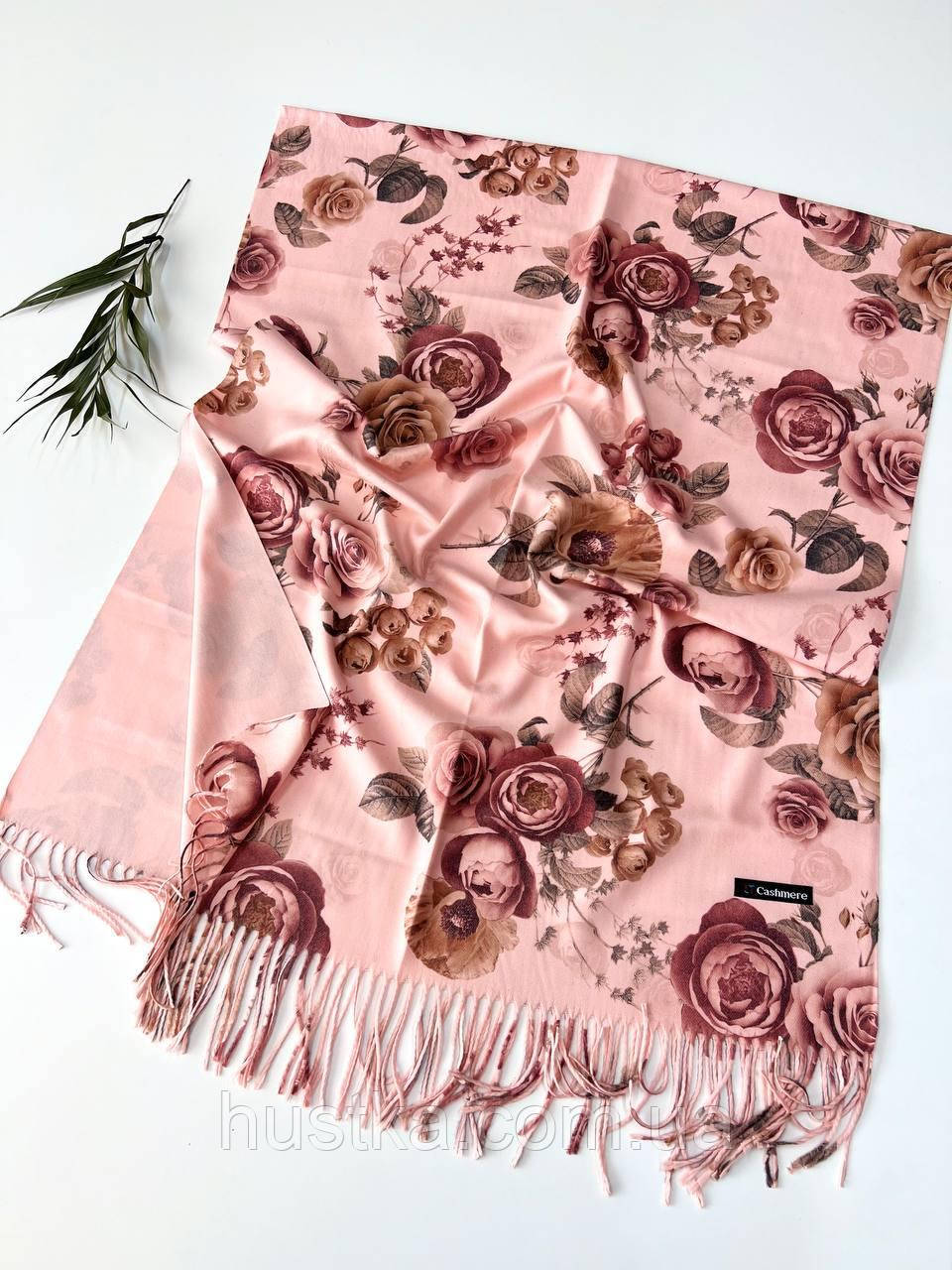Кашеміровий шарф палантин Глорія троянди 180*70 см персиковий