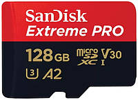 SanDisk Карта памяти 128GB microSDXC C10 UHS-I U3 R200/W90MB/s Extreme Pro V30 + SD Baumar - Я Люблю Это