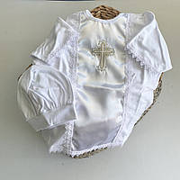 Набір для хрещення "Слов'ячка" (сорочка на зав'язочках + чепчик) інтерлок молочний