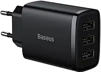 Блок для зарядки телефона 3USB 17W 2.4A черный BASEUS