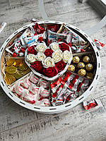 Подарочный набор Большой "Премиум" для Любимой девушке в деревянной коробке со сладостями и цветами