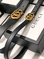Женский кожаный ремень Гуччи с пряжкой-логотипом золото 2 см