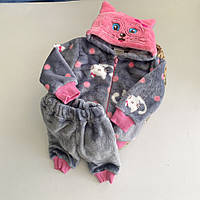 Дитячий теплий комплект "Кошеня" кофта зі штанцями (махра) 62-68 розмір