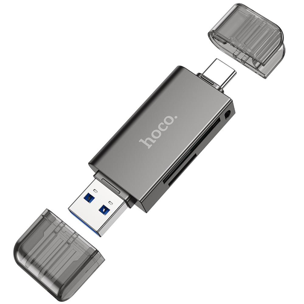 Кардрідер, перехідник HOCO HB39 USB3.0/Type-C |SD/TF, 5Gbps| Сірий