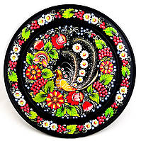 Тарілка Петровий розпис ручної роботи з дерева кругла 30 см РАЙНА ПТИЦА в ЦВІТАХ Український сувенір