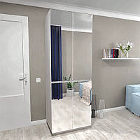 Современный стильный зеркальный распашной белый шкаф 80 см в прихожую коридор с обувницей HOLD №32d FLASHNIKA