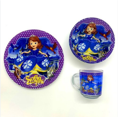 Дитячої скляної набір посуду для годування Принцеса Софія в синій сукні 3 предмета Metr+