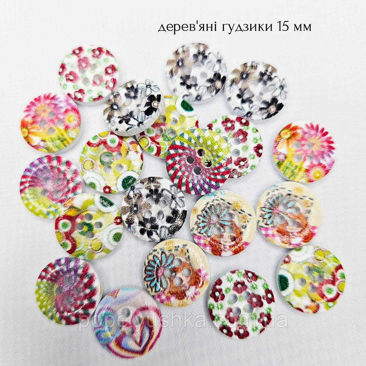 Гудзик дерев'яний "Візерунок" 15 мм (1 шт), фото 1