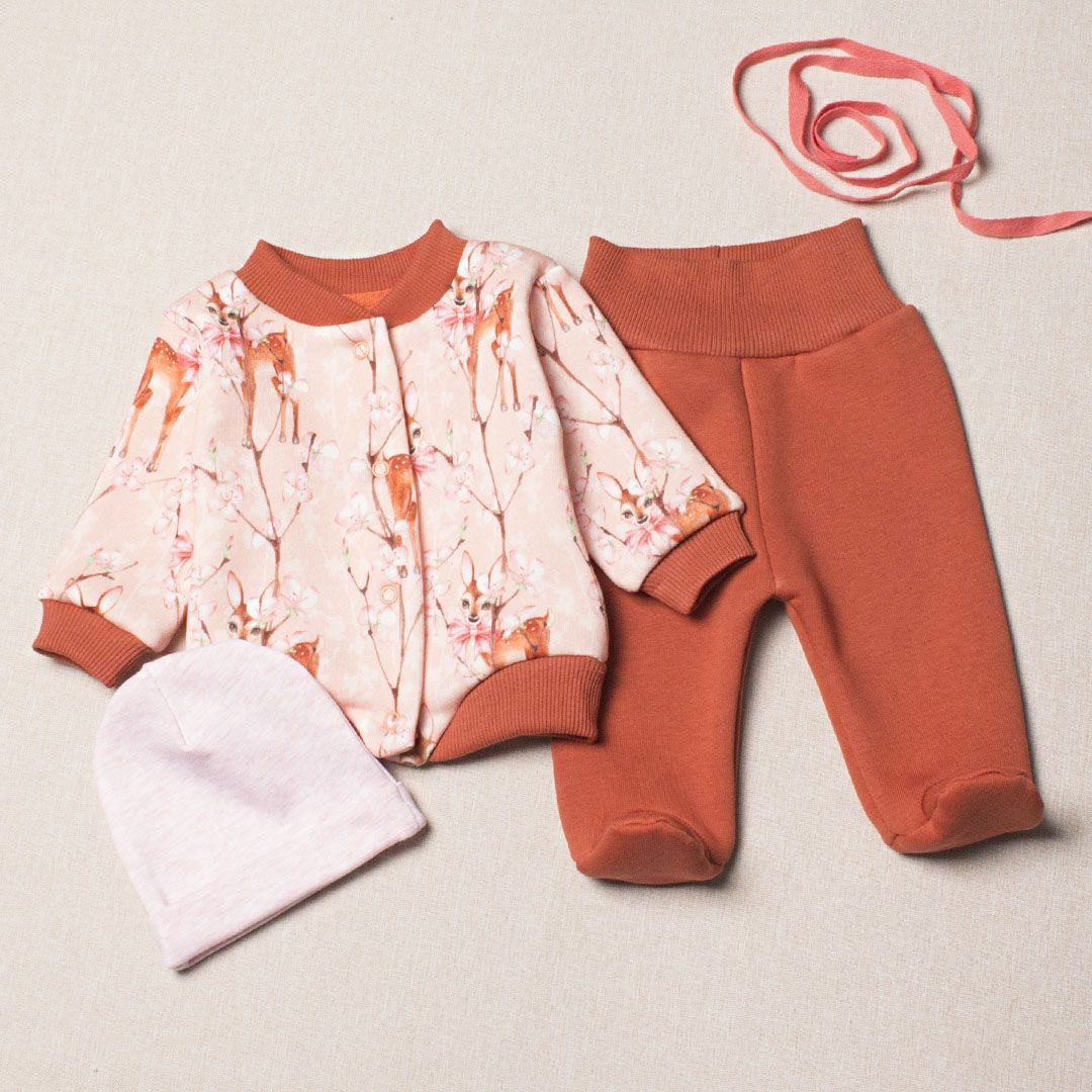 Комплект одягу дитячий 3 од. для дівчинки RoyalBaby Оленя у квітах (тринитка на флісі) на зріст 62, 0-6 міс